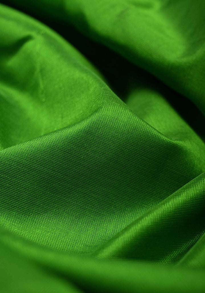 Bright Leaf Green Kanchi Silk Cotton Handloom Saree with Contrast Ganga Jamuna Tissue Border