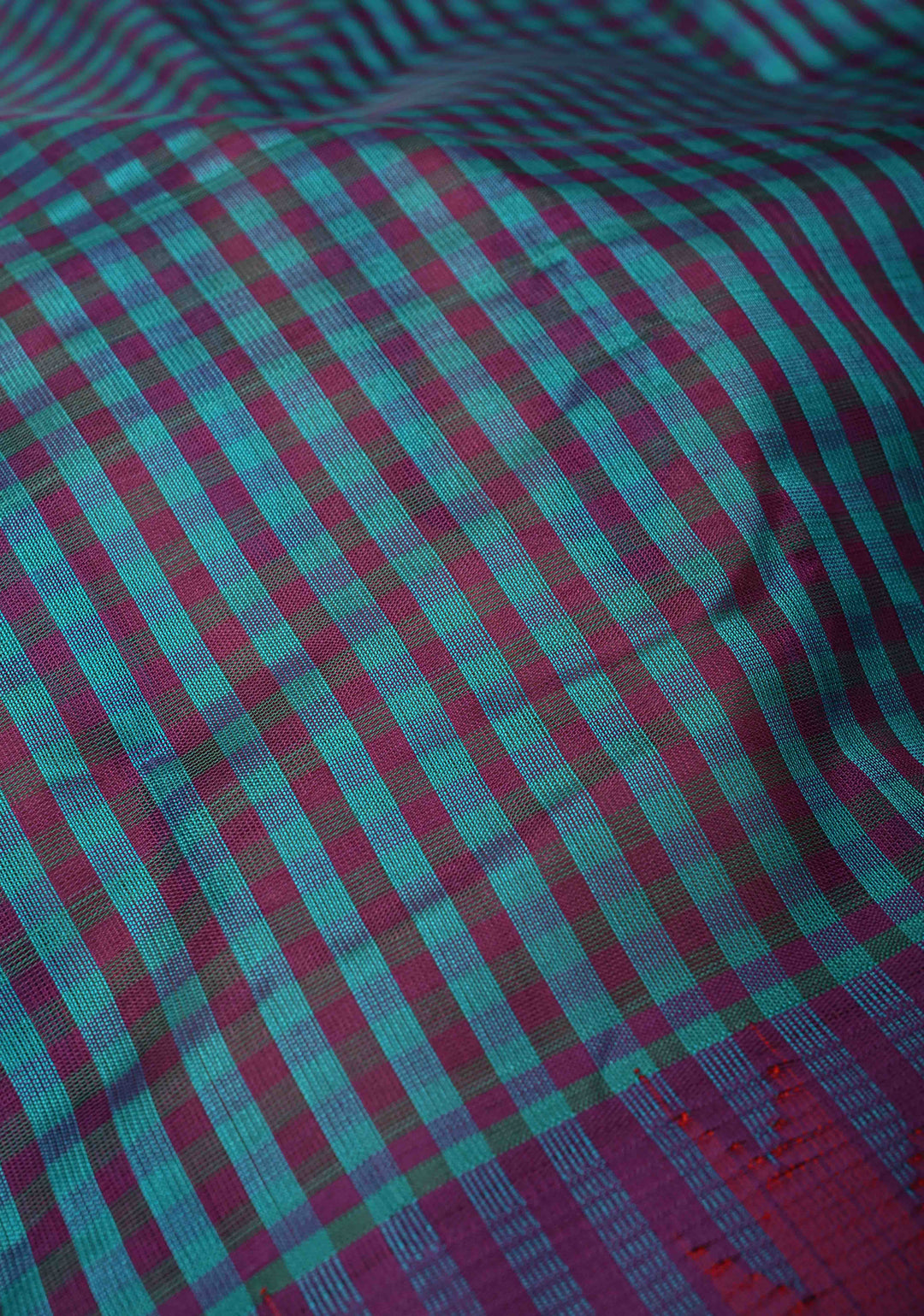 Blue-Purple Charming Vintage Checks on Kanchi Silk Cotton Saree with Contrast Zari border | SHOBITAM