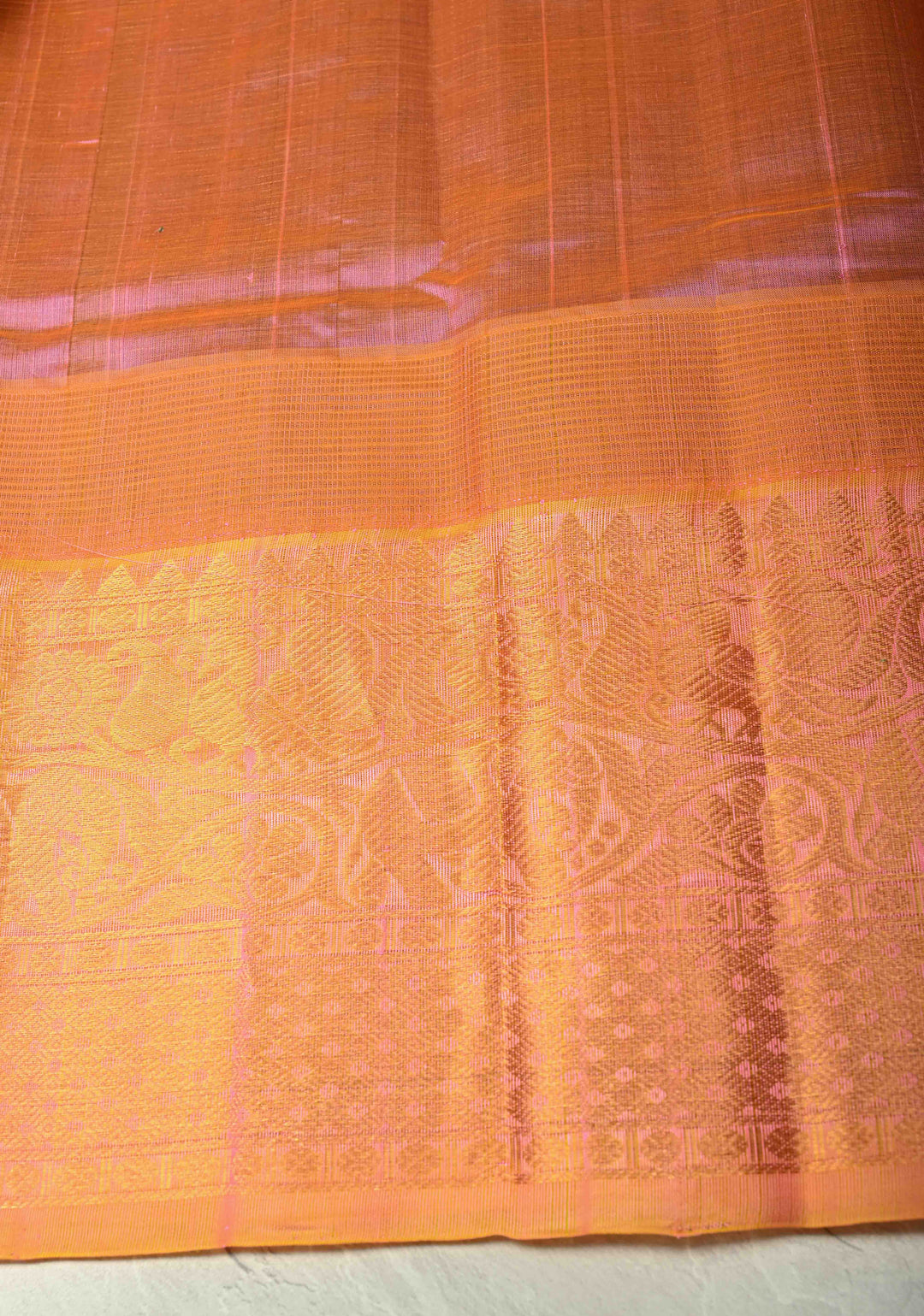 Emerald Green Vairaoosi Zari Stripes Kanchi Silk Cotton Handloom Saree with Zari Buttas and Contrast Temple Wide Zari Border