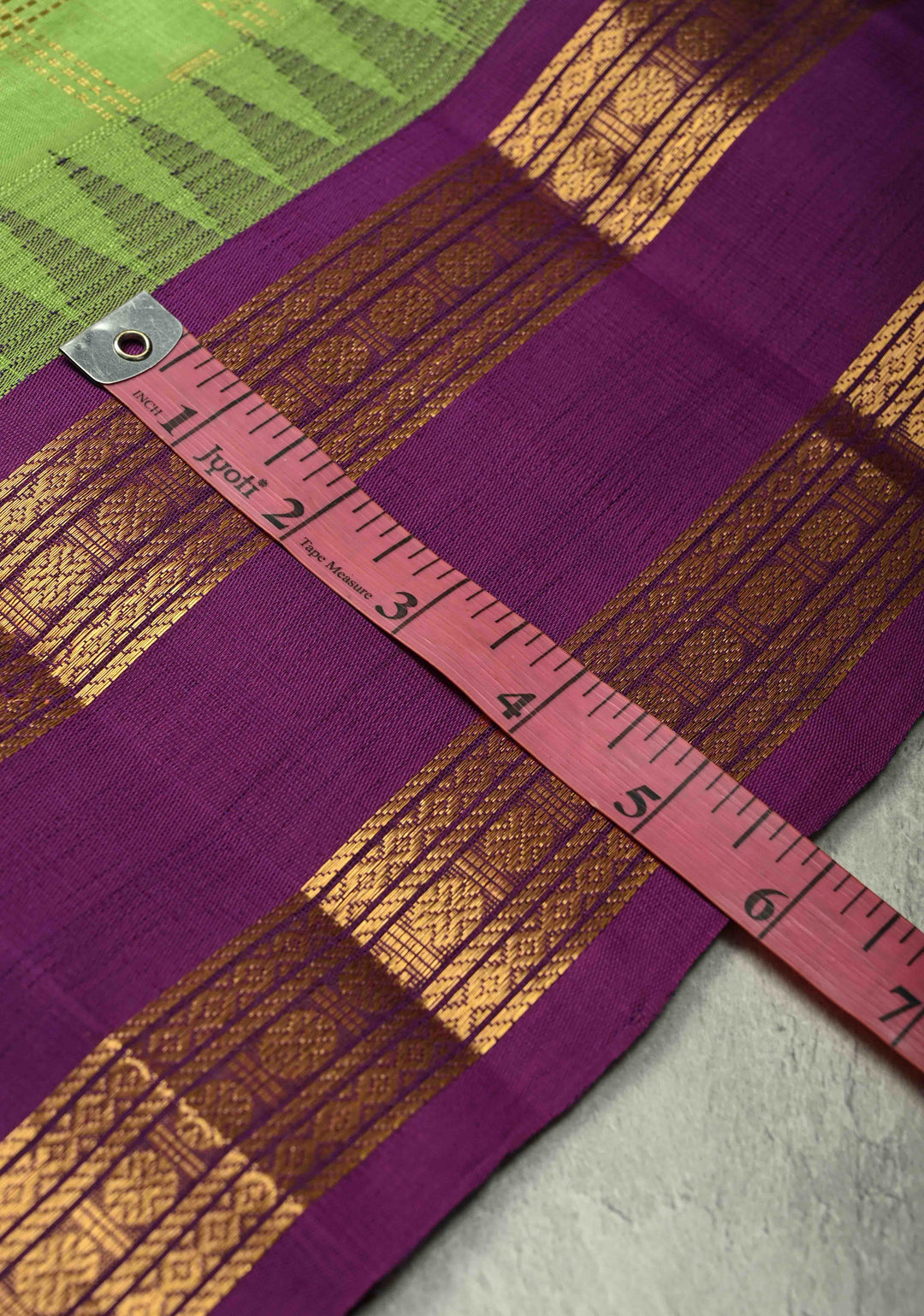 Pista Green Zari Checks on Kanchi Silk Cotton Saree with Zari Buttas and Contrast Rettaipet Border