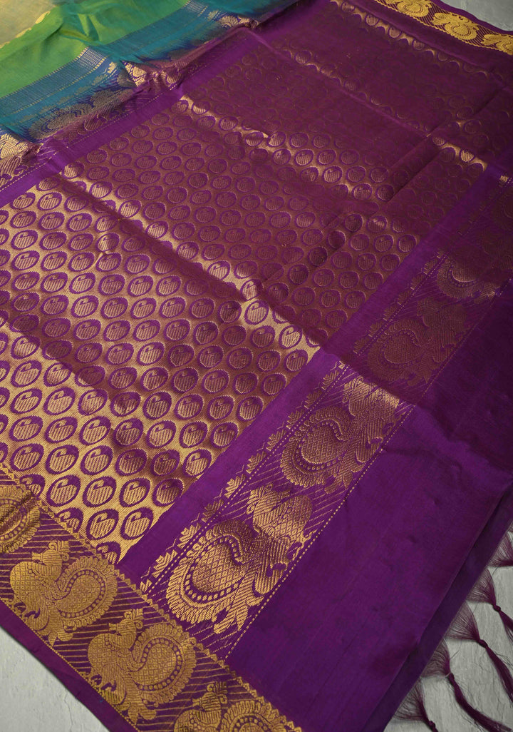 Multicolor Kanchi Silk Cotton Saree with Rangkaat Design and Contrast Zari Borders