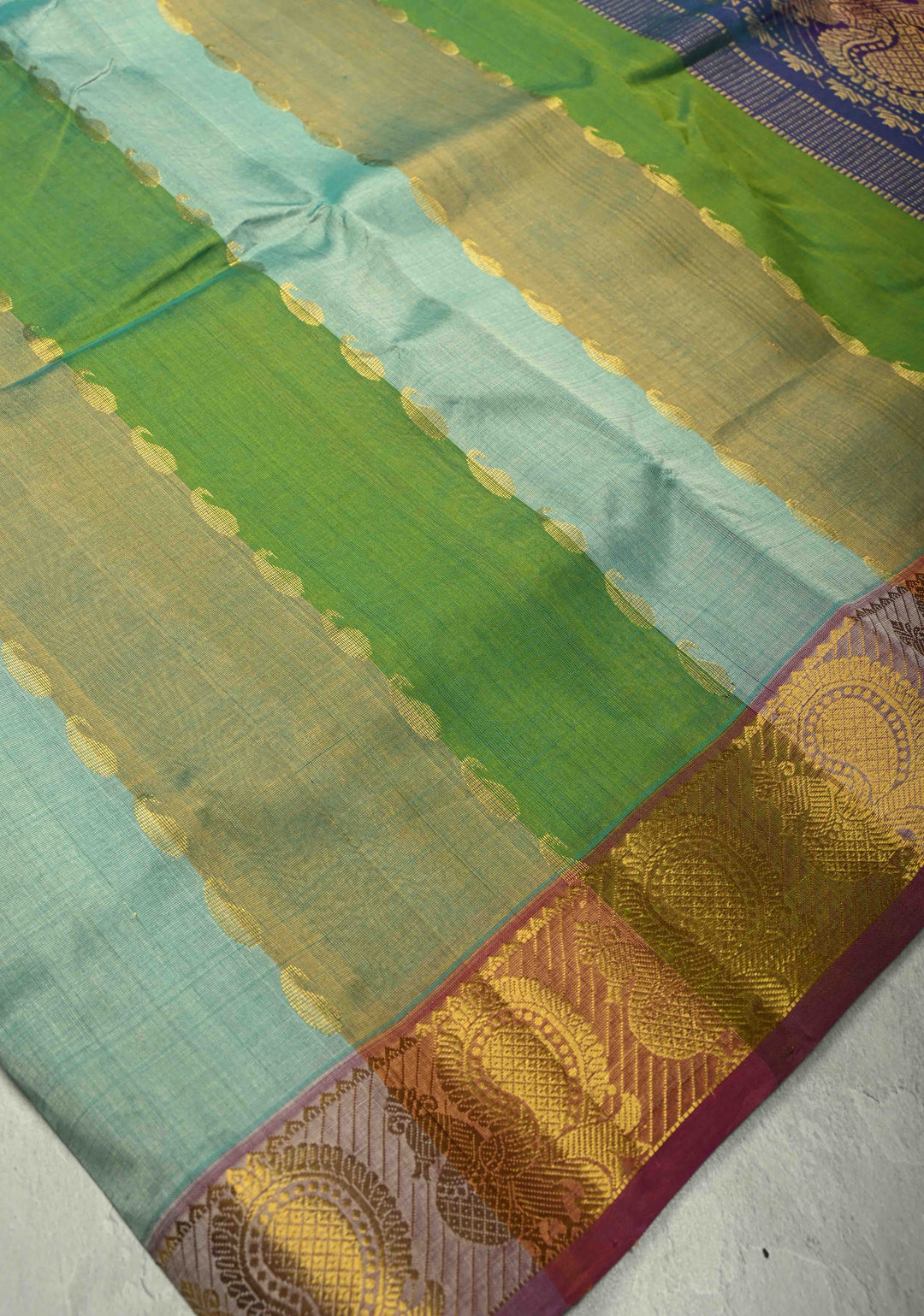 Multicolor Kanchi Silk Cotton Saree with Rangkaat Design and Contrast Zari Borders
