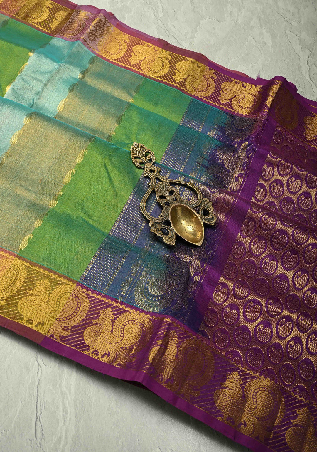 Multicolor Kanchi Silk Cotton Saree with Rangkaat Design and Contrast Zari Borders