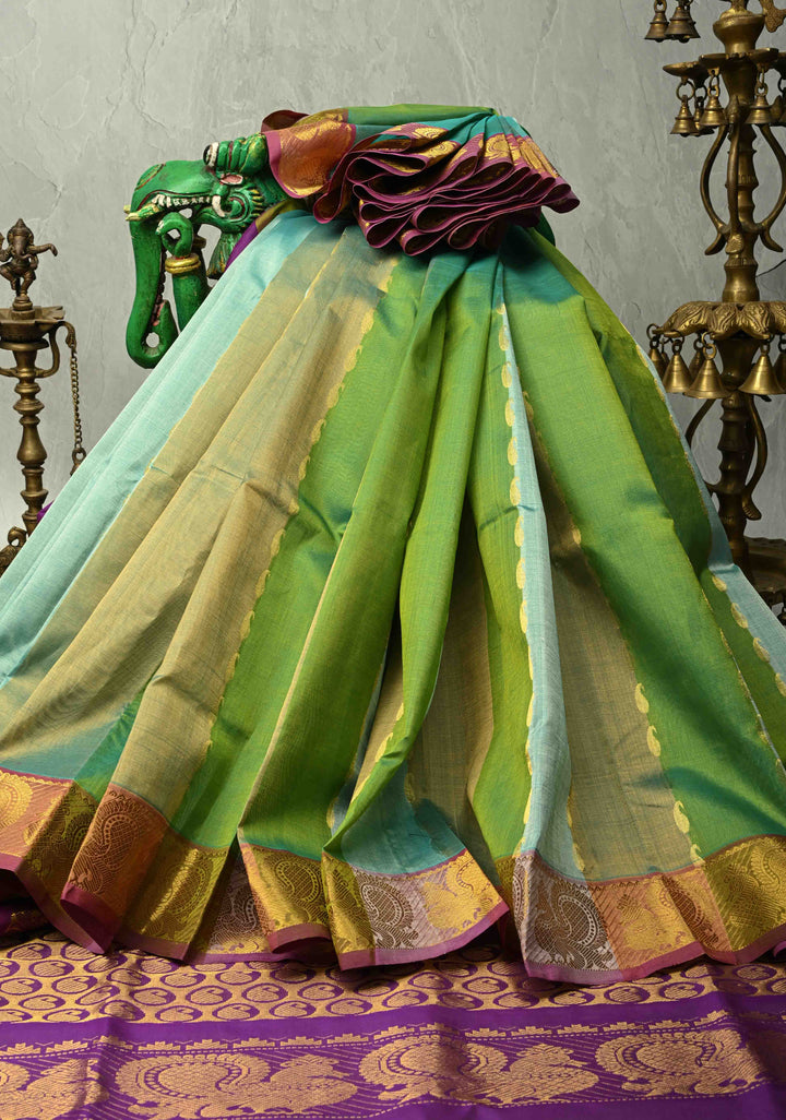 Multicolor Kanchi Silk Cotton Saree with Rangkaat Design and Contrast Zari Borders