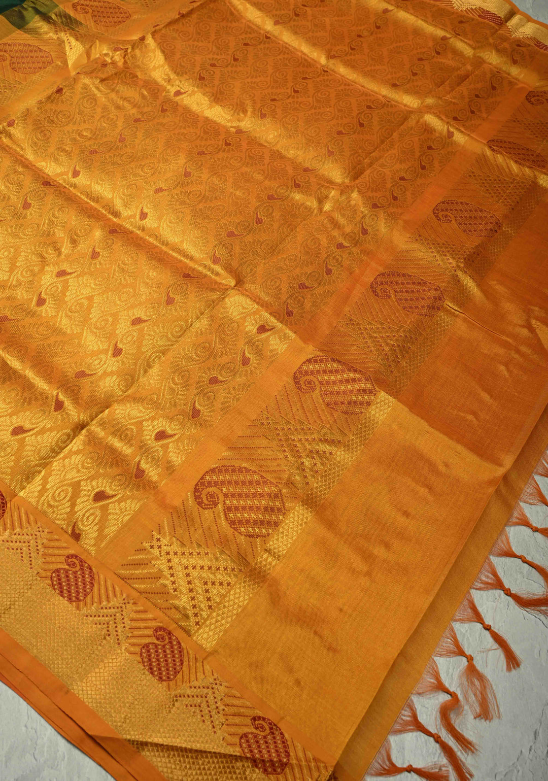 Multicolor Palum Pazhamum Kanchi Silk Cotton Saree with Zari Border