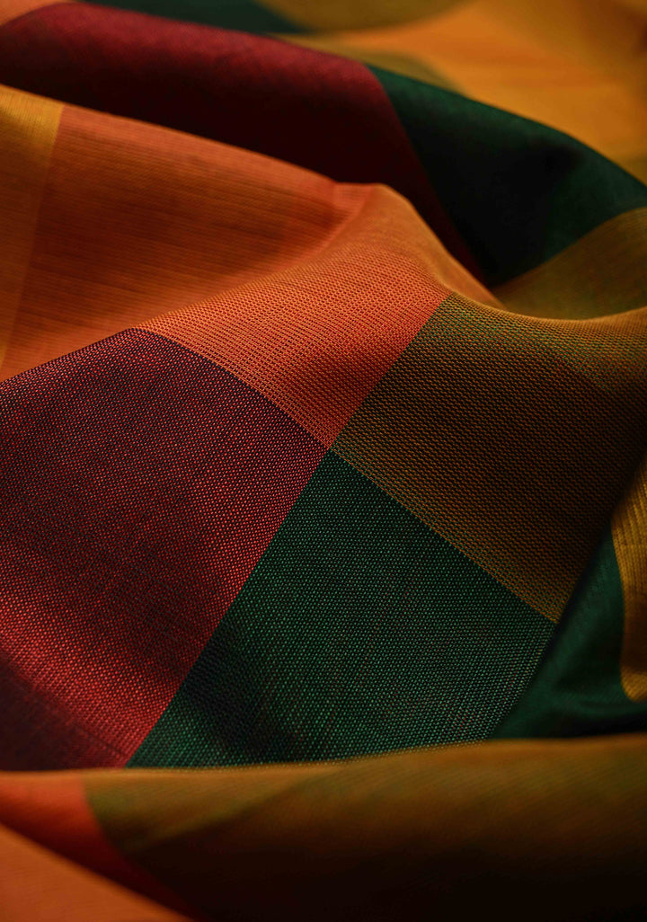 Multicolor Palum Pazhamum Kanchi Silk Cotton Saree with Zari Border