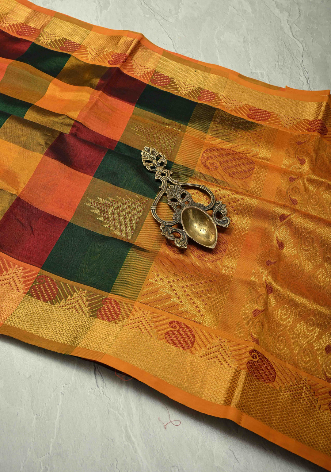Multicolor Palum Pazhamum Kanchi Silk Cotton Saree with Zari Border