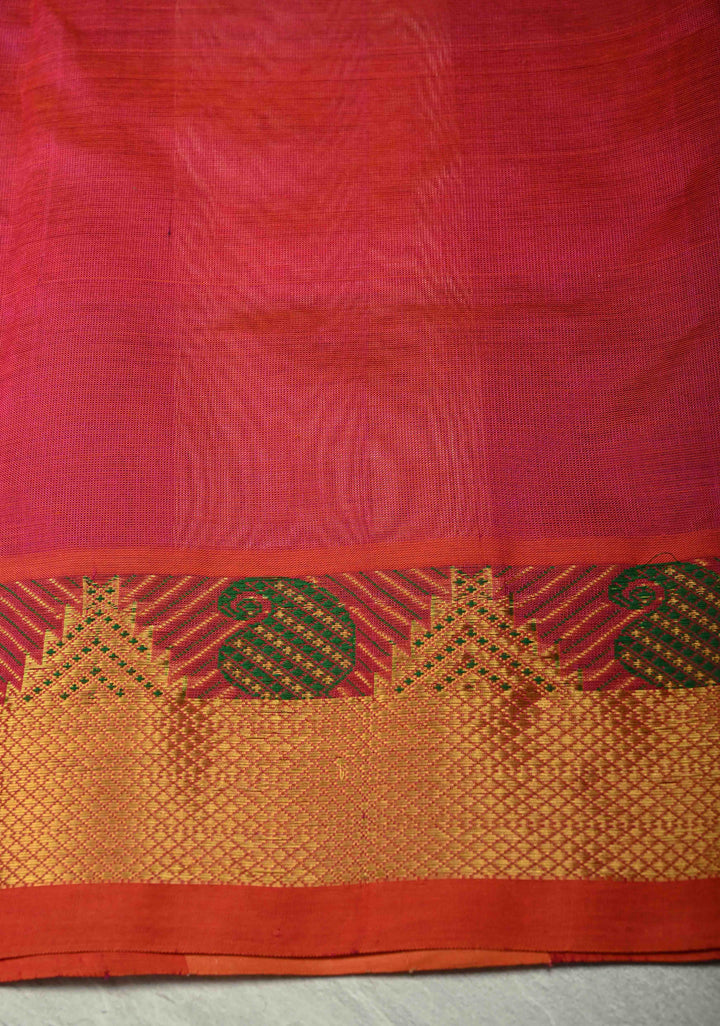 Multicolor Palum Pazhamum Kanchi Silk Cotton Saree with Meenakari Buttas on Zari Border