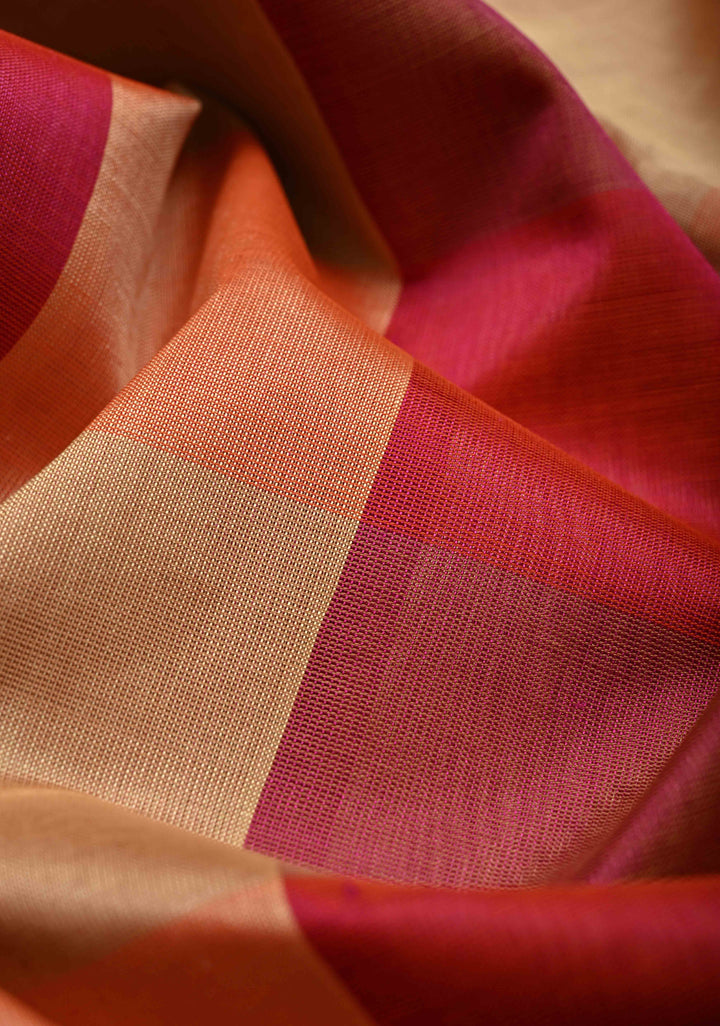 Multicolor Palum Pazhamum Kanchi Silk Cotton Saree with Meenakari Buttas on Zari Border