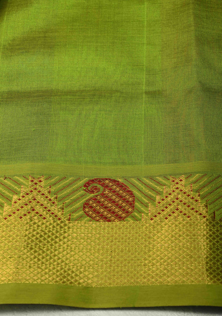 Multicolor Palum Pazhamum Kanchi Silk Cotton Saree with Meenakari Buttas on Zari Border