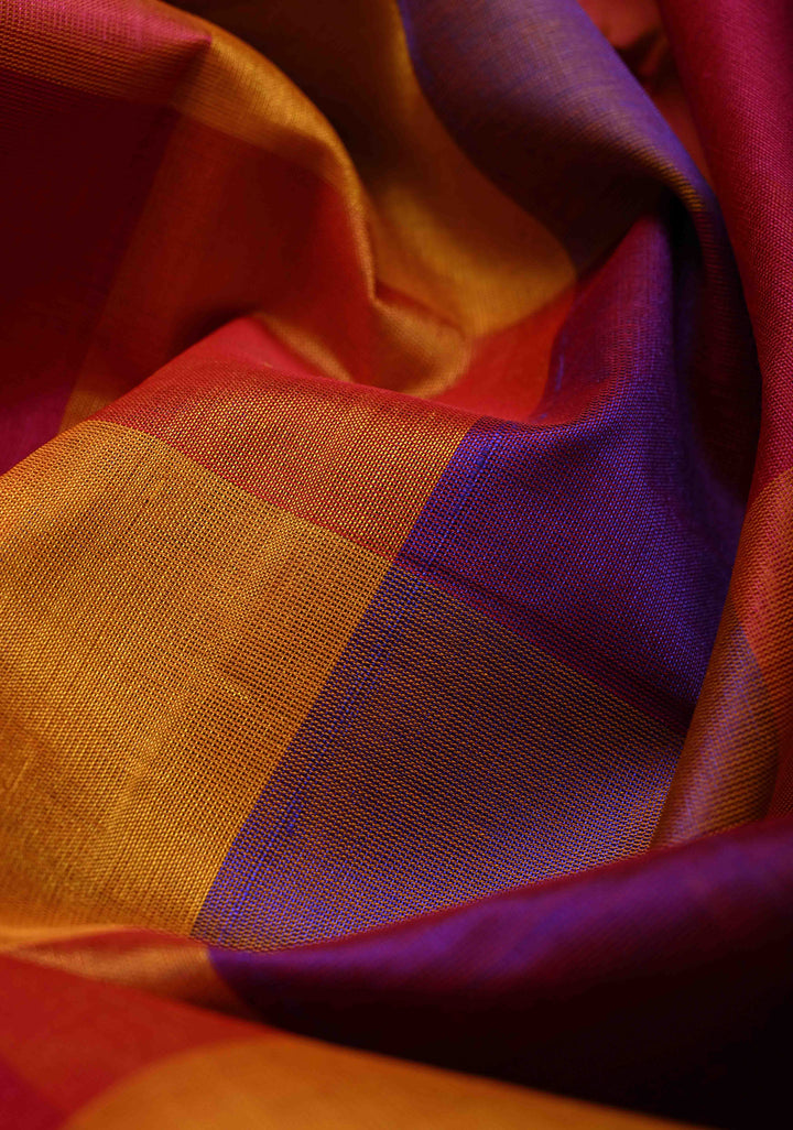 Multicolor Palum Pazhamum Kanchi Silk Cotton Saree with Zari Border