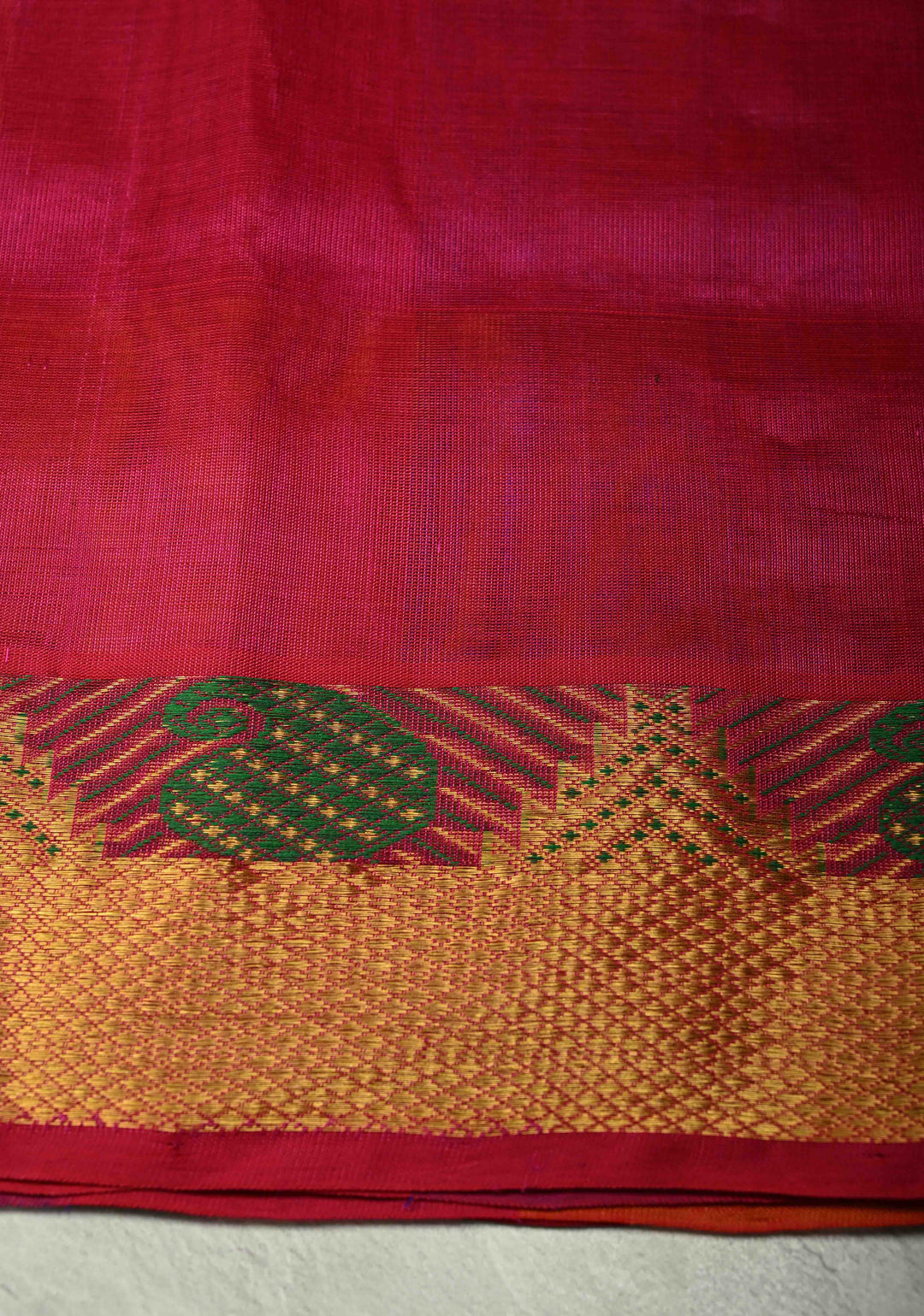 Multicolor Palum Pazhamum Kanchi Silk Cotton Saree with Meenakari Buttas on Zari Border