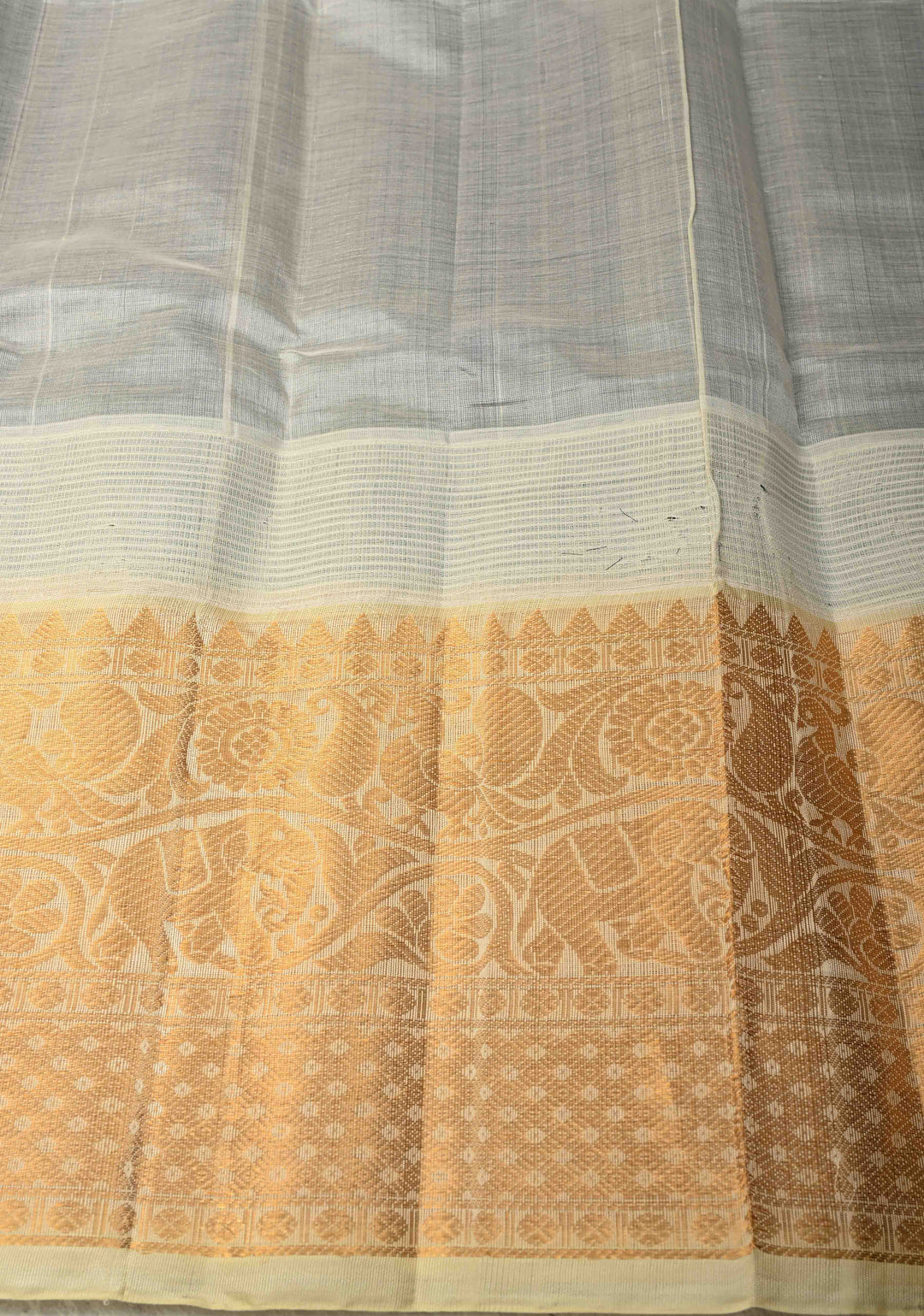 Royal Blue Vairaoosi Zari Stripes on Kanchi Silk Cotton Handloom Saree with Zari Buttis and Skirt Contrast Temple Zari Border | SHOBITAM