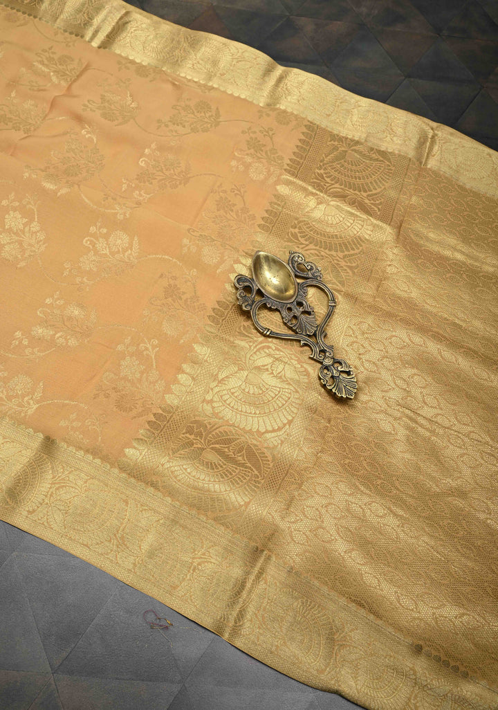 Sandhood Pure Mysore Crepe Silk Jaal Brocade Saree with Zari Border | SILK MARK CERTIFIED