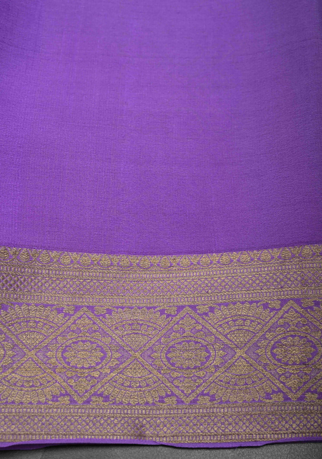 Lilac Purple Pure Mysore Crepe Silk Jaal Brocade Saree with Zari Border | SILK MARK CERTIFIED