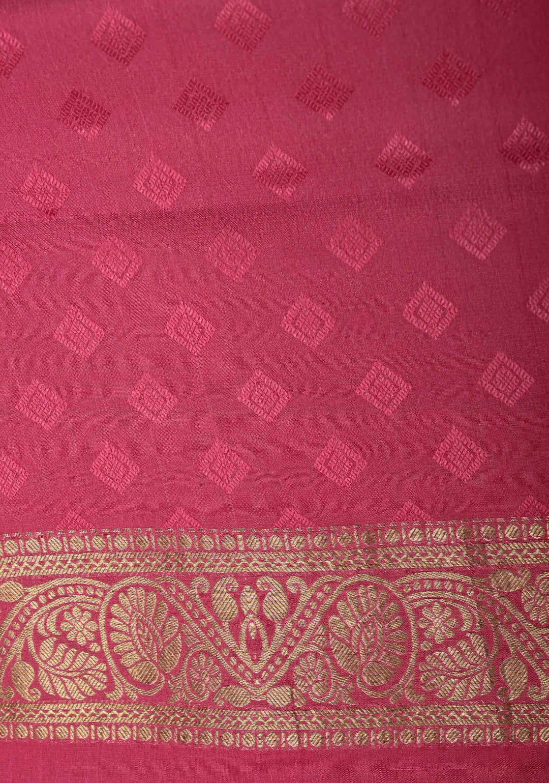 Pink Pure Mysore Crepe Silk Jaal Brocade Saree with Zari Border | SILK MARK CERTIFIED