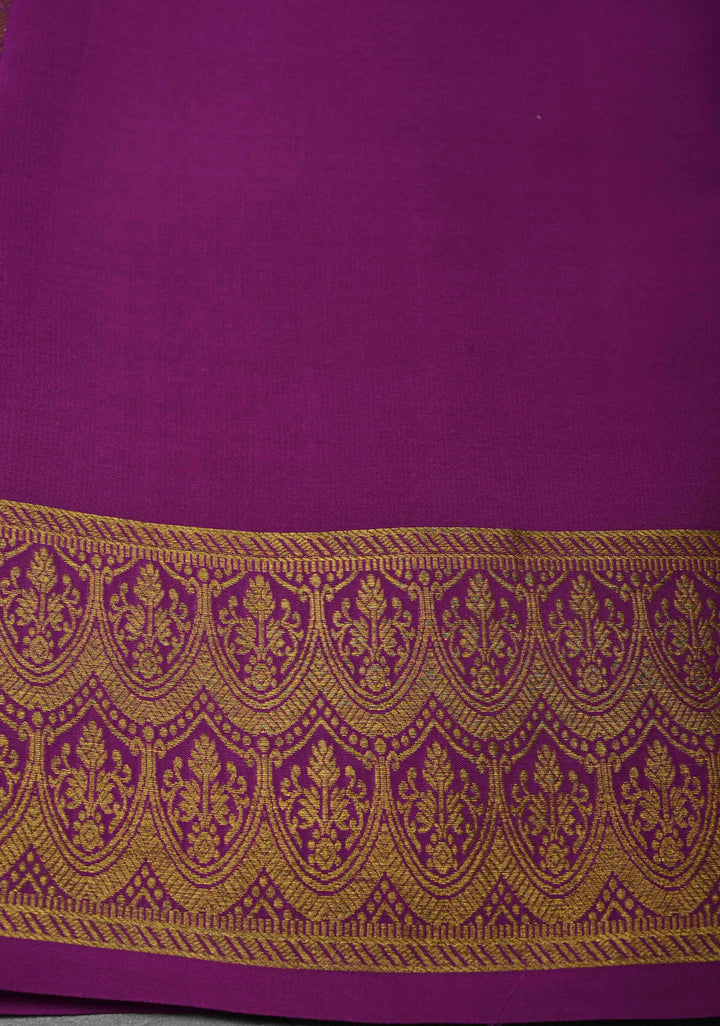 Cream Pure Mysore Crepe Silk Saree with Floral Digital Print and Half Muted Zari Brocade Border | Silk Mark Certified