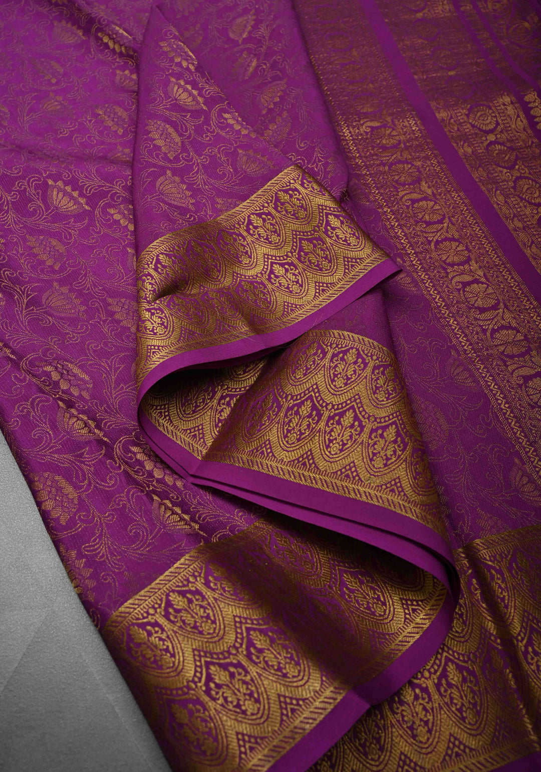 Cream Pure Mysore Crepe Silk Saree with Floral Digital Print and Half Muted Zari Brocade Border | Silk Mark Certified