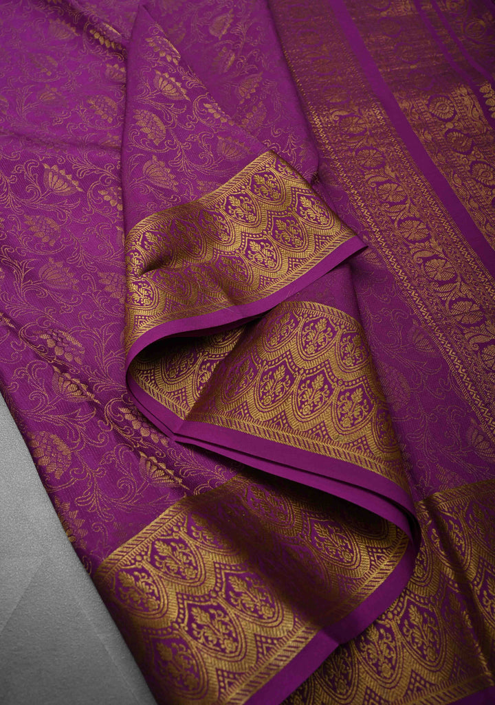Cream Pure Mysore Crepe Silk Saree with Floral Digital Print and Half Muted Zari Brocade Border | Silk Mark Certified