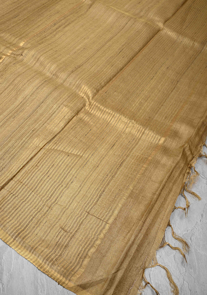 Golden Pure  Gicha Tissue Silk Saree with Minimal Zari Border | SILK MARK CERTIFIED