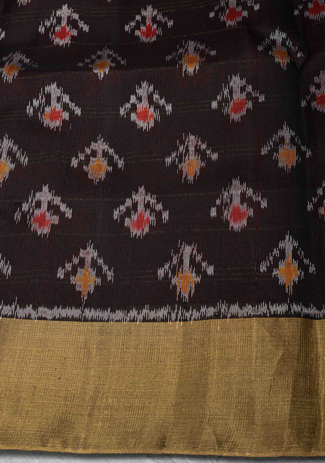 Red Horizontal Zari Stripes on Pure Raw Silk Saree with Tissue Zari Border and Ikkat Pallu | SILK MARK CERTIFIED