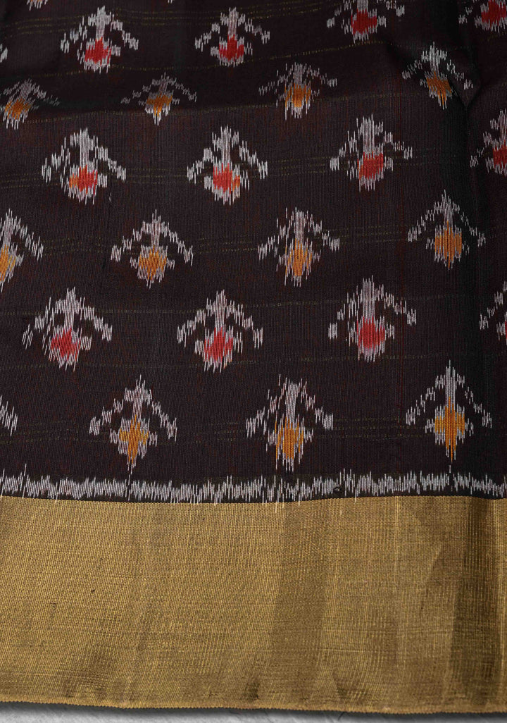 Red Horizontal Zari Stripes on Pure Raw Silk Saree with Tissue Zari Border and Ikkat Pallu | SILK MARK CERTIFIED