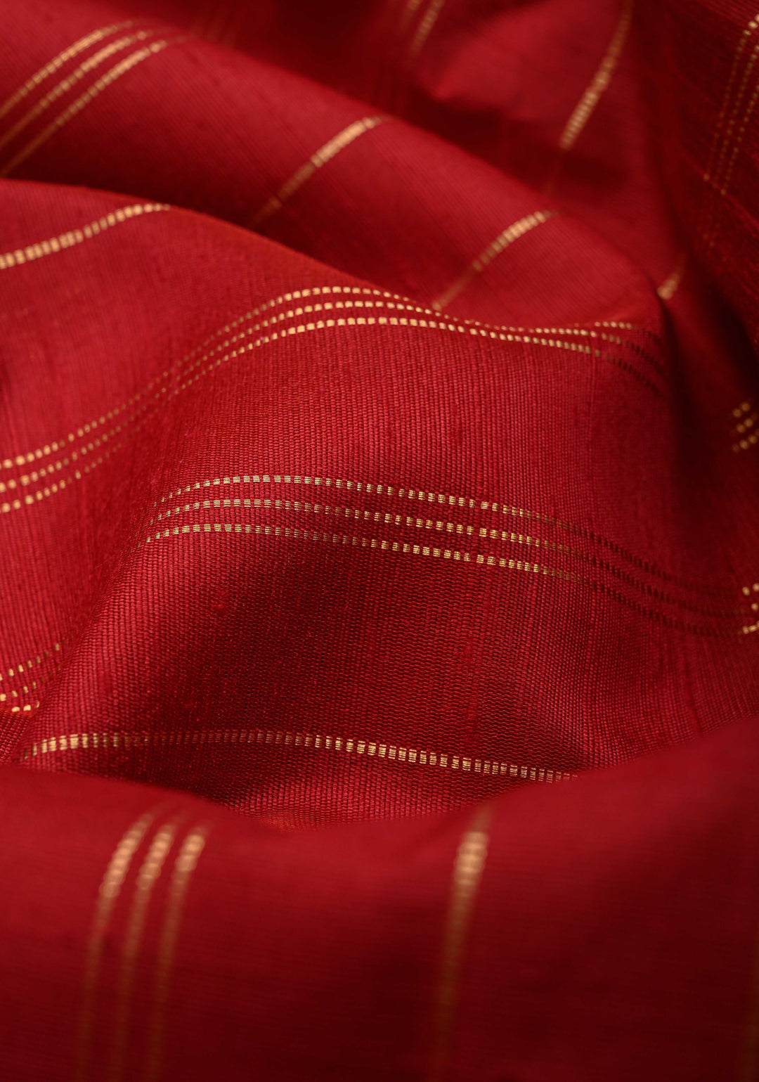 Red Horizontal Zari Stripes on Pure Raw Silk Saree with Tissue Zari Border and Ikkat Pallu | SILK MARK CERTIFIED