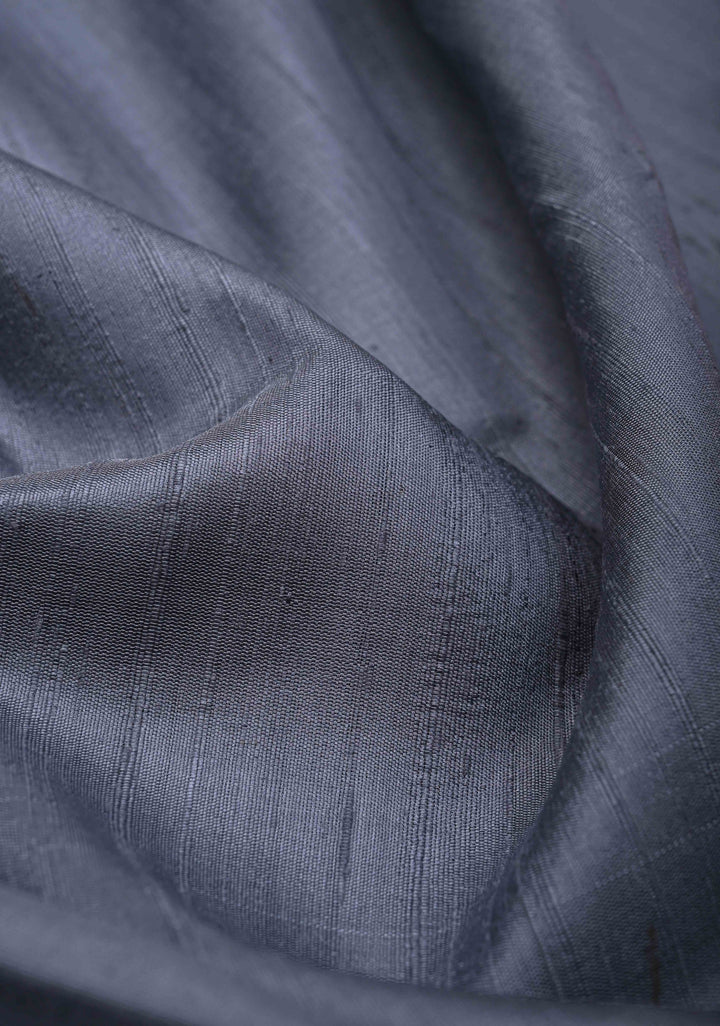 Gray Pure Raw Silk Saree with Tissue Zari Border and Ikkat Pallu | SILK MARK CERTIFIED
