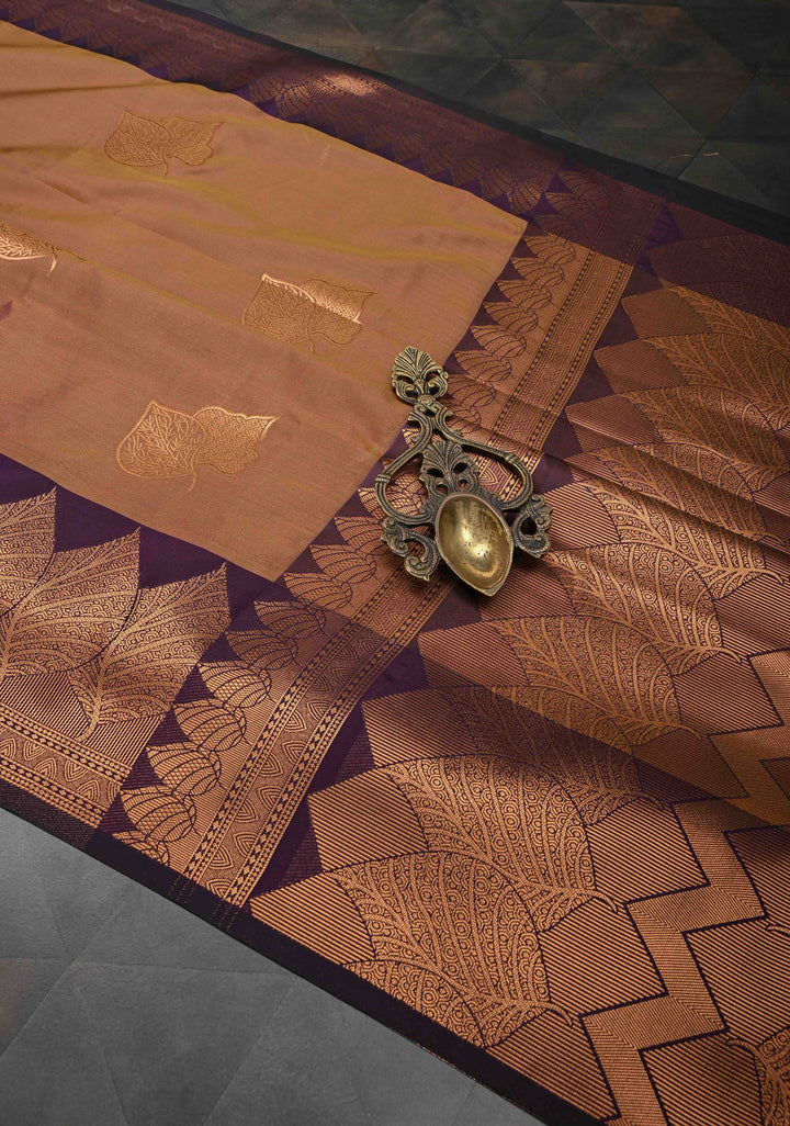 Brown Dual tone Kanchi Semi Silk Saree with Zari Buttas and Zari Border