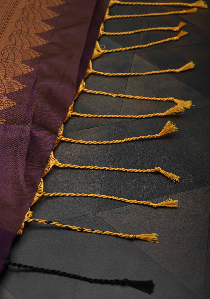 Brown Dual tone Kanchi Semi Silk Saree with Zari Buttas and Zari Border