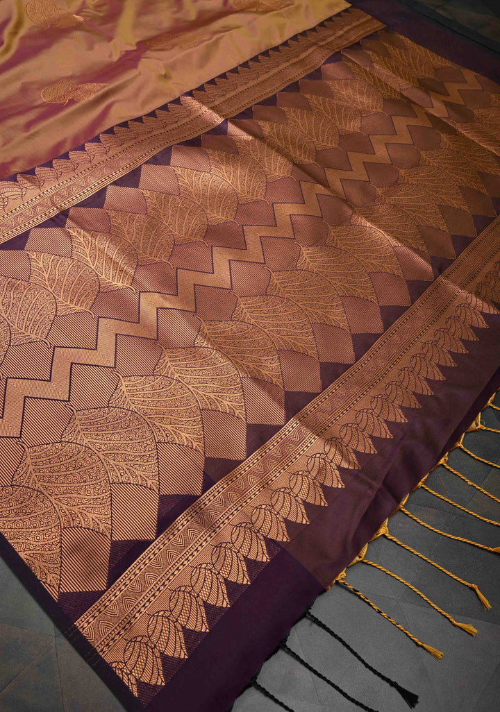 Brown Dual tone Kanchi Semi Silk Saree with Zari Buttas and Zari Border