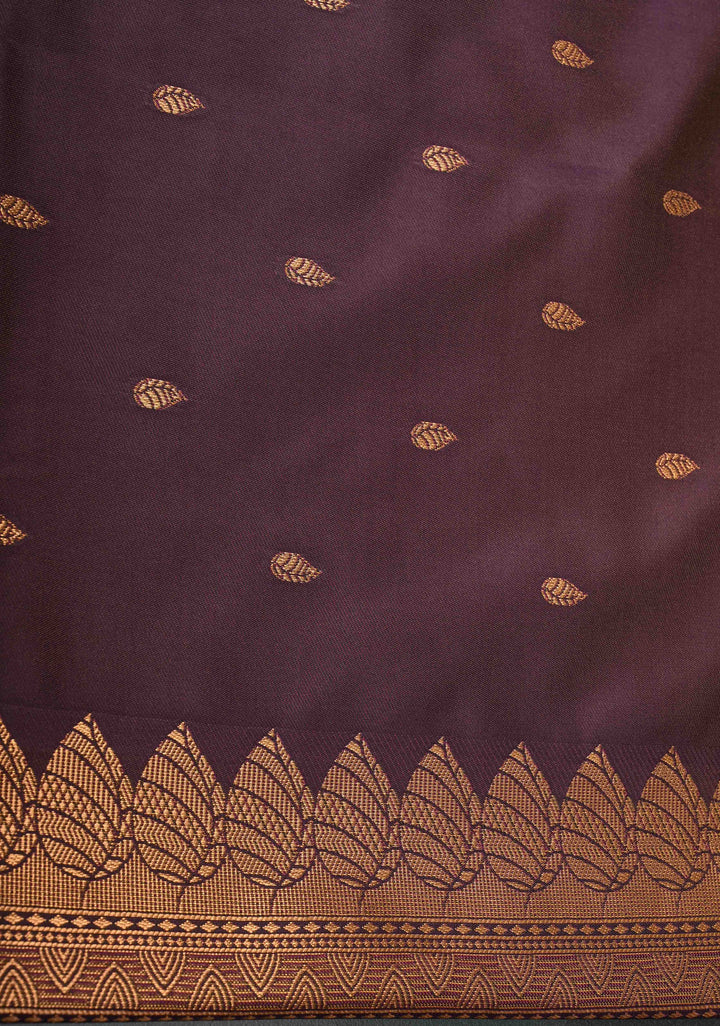 Brown Dual tone Kanchi Semi Silk Saree with Zari Buttas and Zari Border
