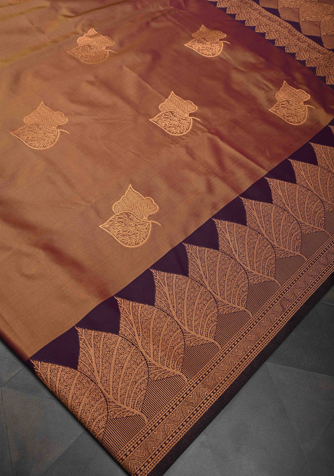 Brown Dual tone Kanchi Semi Silk Saree with Zari Buttas and Zari Border