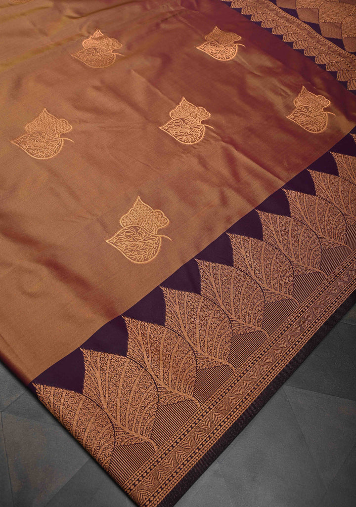 Brown Dual tone Kanchi Semi Silk Saree with Zari Buttas and Zari Border