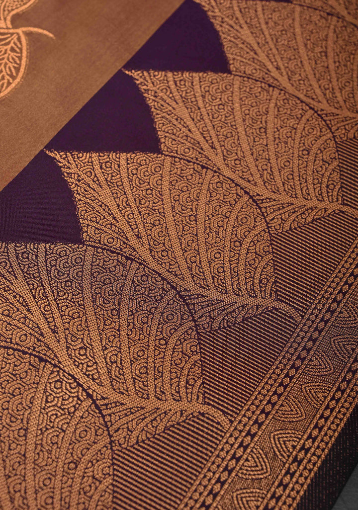 Brown Dual tone Kanchi Semi Silk Saree with Zari Buttas and Zari Border