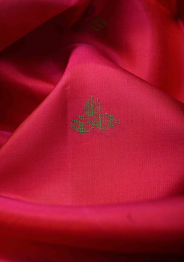 Pinkish Red Soft Silk Saree with Resham Weave and Tissue Zari Borders | SILK MARK CERTIFIED