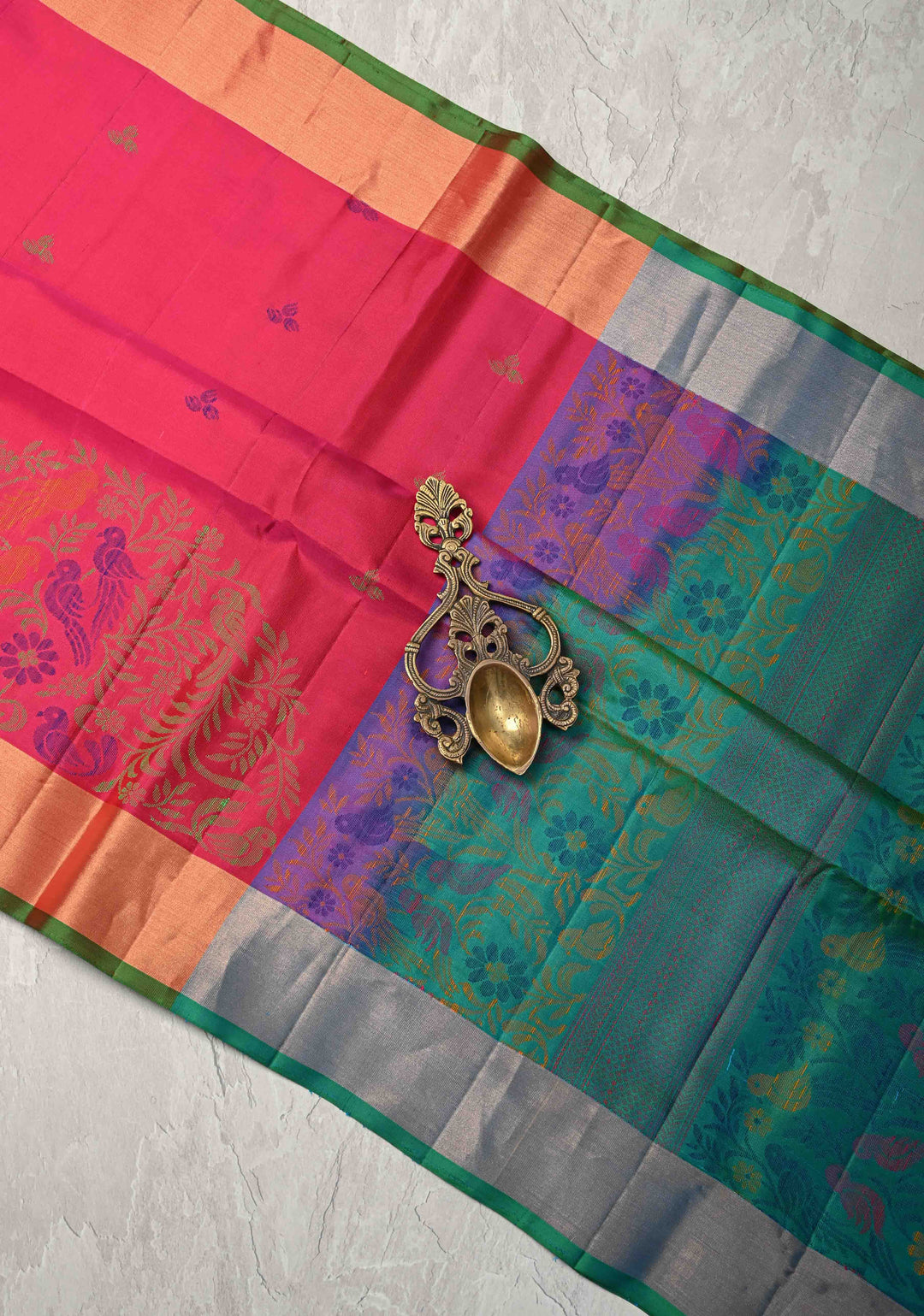 Pinkish Red Soft Silk Saree with Resham Weave and Tissue Zari Borders | SILK MARK CERTIFIED