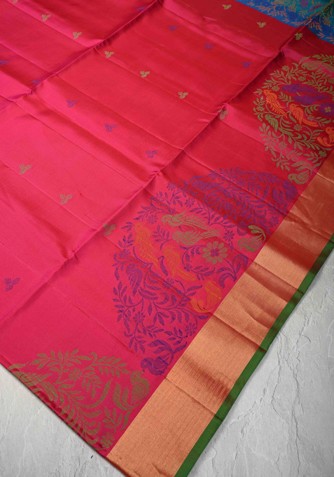 Pinkish Red Soft Silk Saree with Resham Weave and Tissue Zari Borders | SILK MARK CERTIFIED