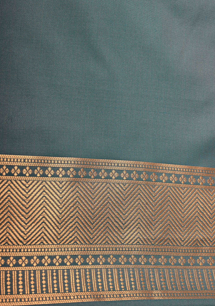 Copper Rose Kanchi Semi Silk Saree with Zari Buttas and Mandala Motifs on Minimal Zari Border