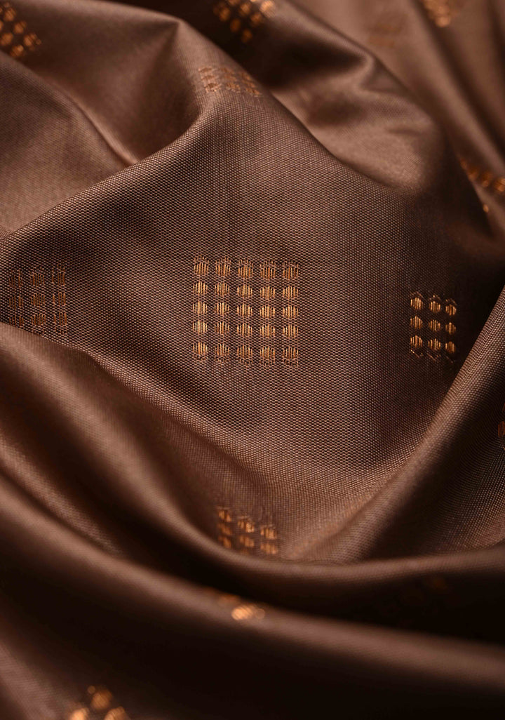 Copper Rose Kanchi Semi Silk Saree with Zari Buttas and Mandala Motifs on Minimal Zari Border