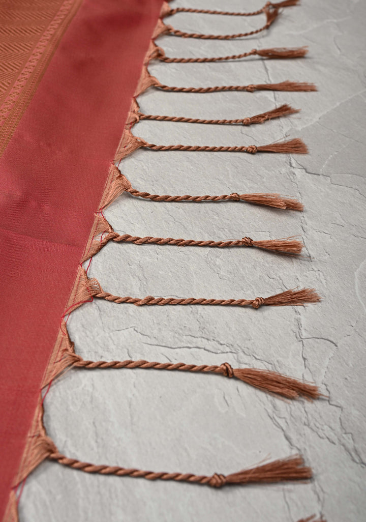 Rosy Brown Kanchi Semi Silk Saree with Zari Buttas and Mandala Motifs on Minimal Zari Border