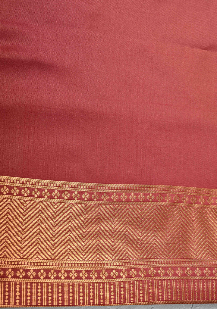 Rosy Brown Kanchi Semi Silk Saree with Zari Buttas and Mandala Motifs on Minimal Zari Border