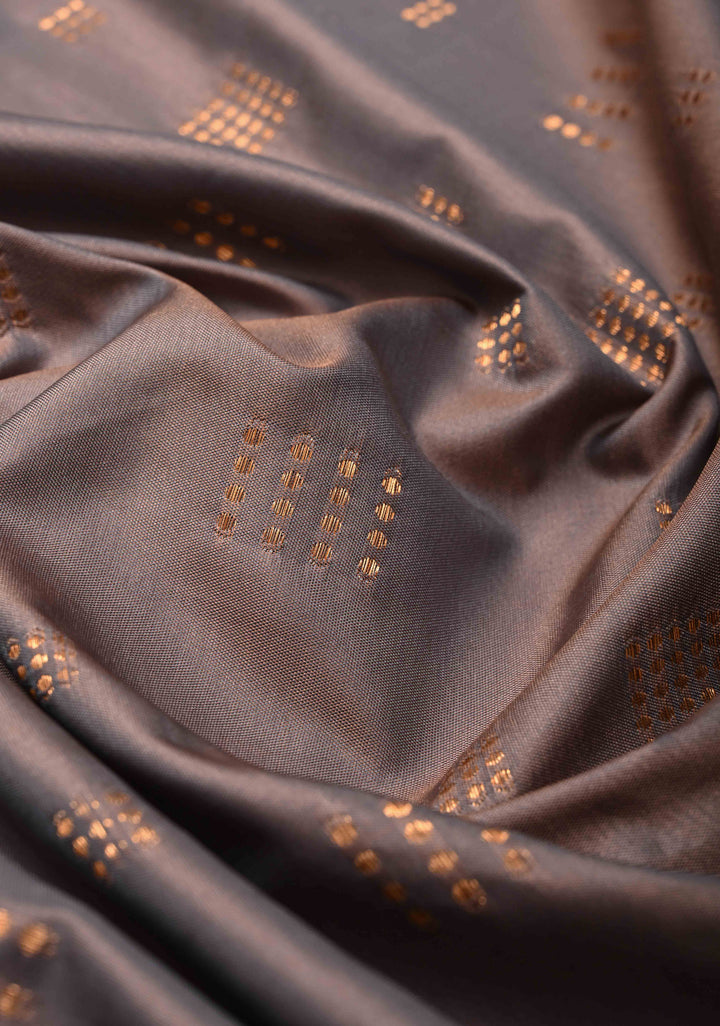 Rosy Brown Kanchi Semi Silk Saree with Zari Buttas and Mandala Motifs on Minimal Zari Border
