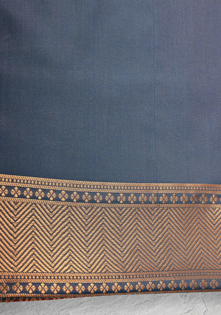 Rose Vale Kanchi Semi Silk Saree with Zari Buttas and Mandala Motifs on Minimal Zari Border