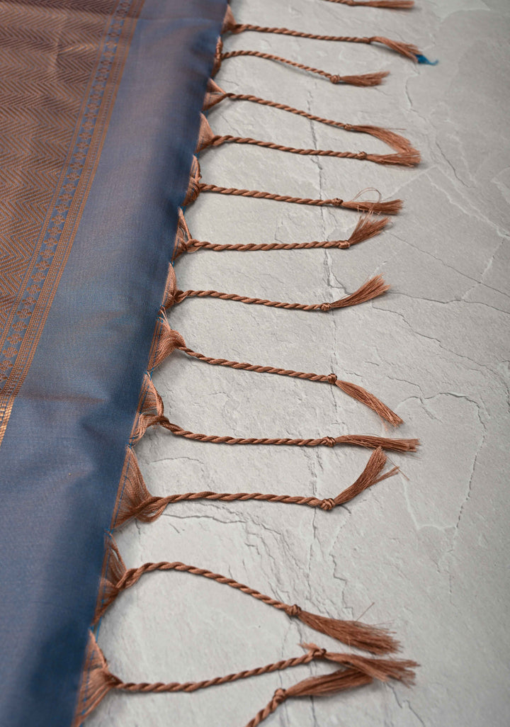 Rose Vale Kanchi Semi Silk Saree with Zari Buttas and Mandala Motifs on Minimal Zari Border