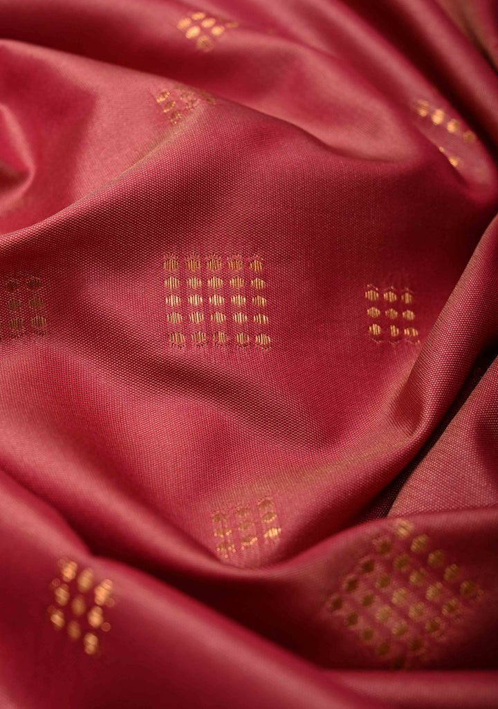 Rose Vale Kanchi Semi Silk Saree with Zari Buttas and Mandala Motifs on Minimal Zari Border