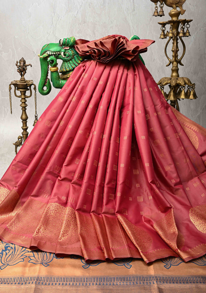 Rose Vale Kanchi Semi Silk Saree with Zari Buttas and Mandala Motifs on Minimal Zari Border