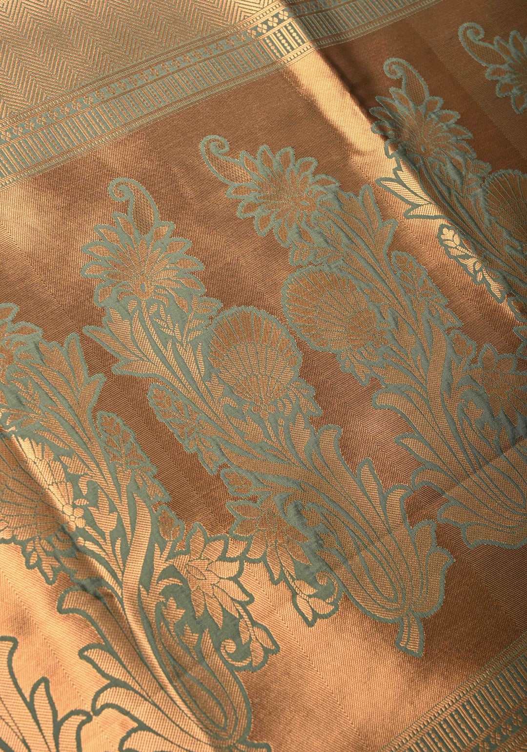 Turkish Rose Kanchi Semi Silk Saree with Zari Buttas and Mandala Motifs on Minimal Zari Border