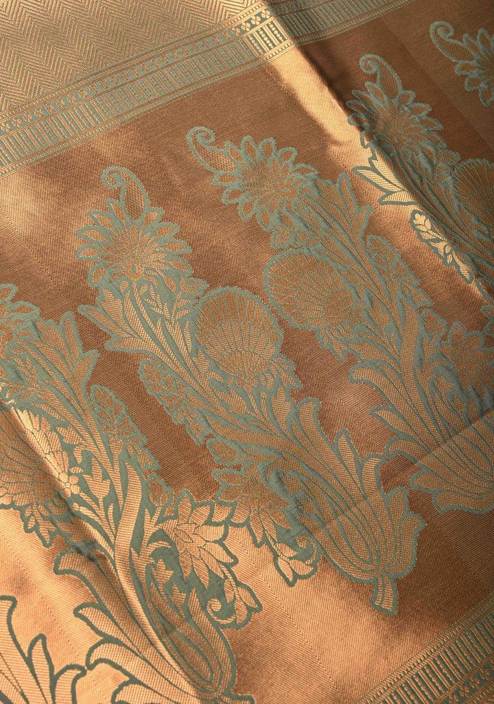 Turkish Rose Kanchi Semi Silk Saree with Zari Buttas and Mandala Motifs on Minimal Zari Border