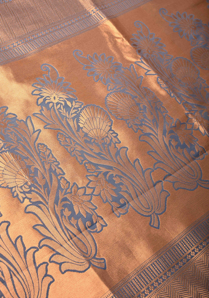 Dark Mauve Kanchi Semi Silk Saree with Zari Buttas and Mandala Motifs on Minimal Zari Border